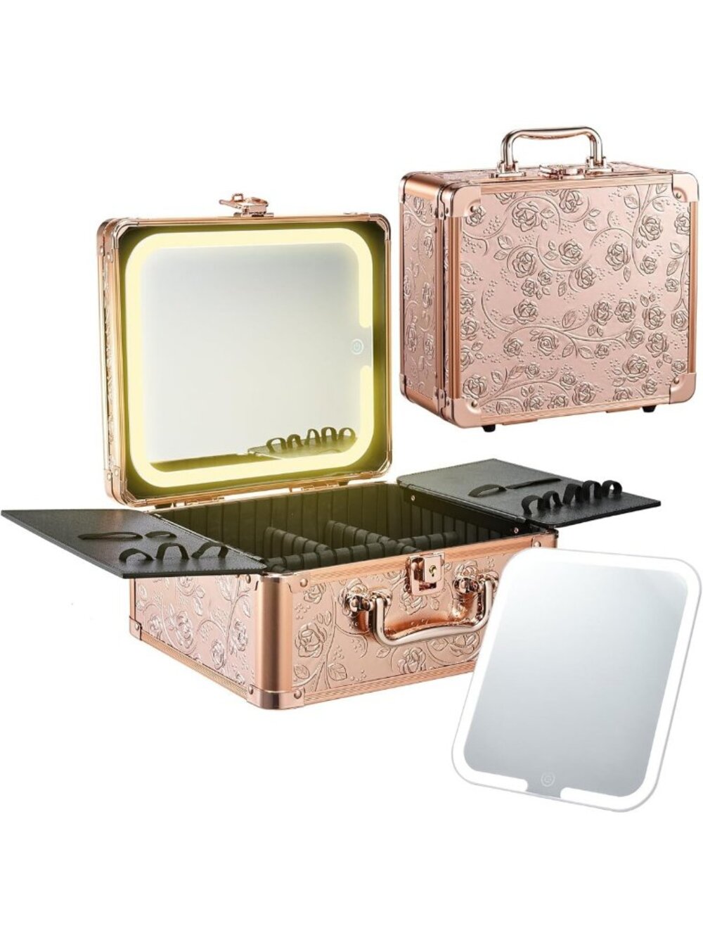 Lighted Makeup Case with Adjustable LED Mirror, Waterproof Storage Organizer